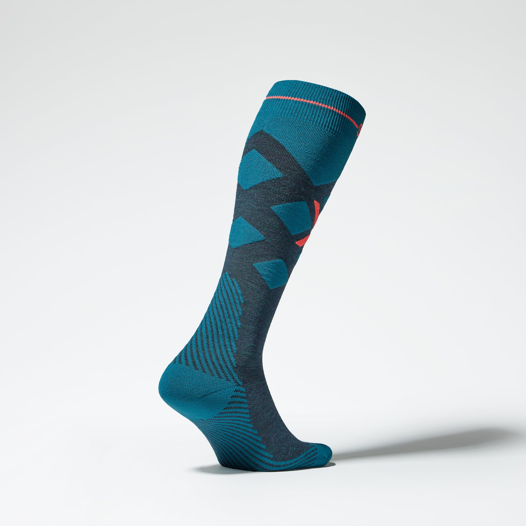 Merino Skiing Socks Men 2-Pack | Teal / Red Fluo - Image 4