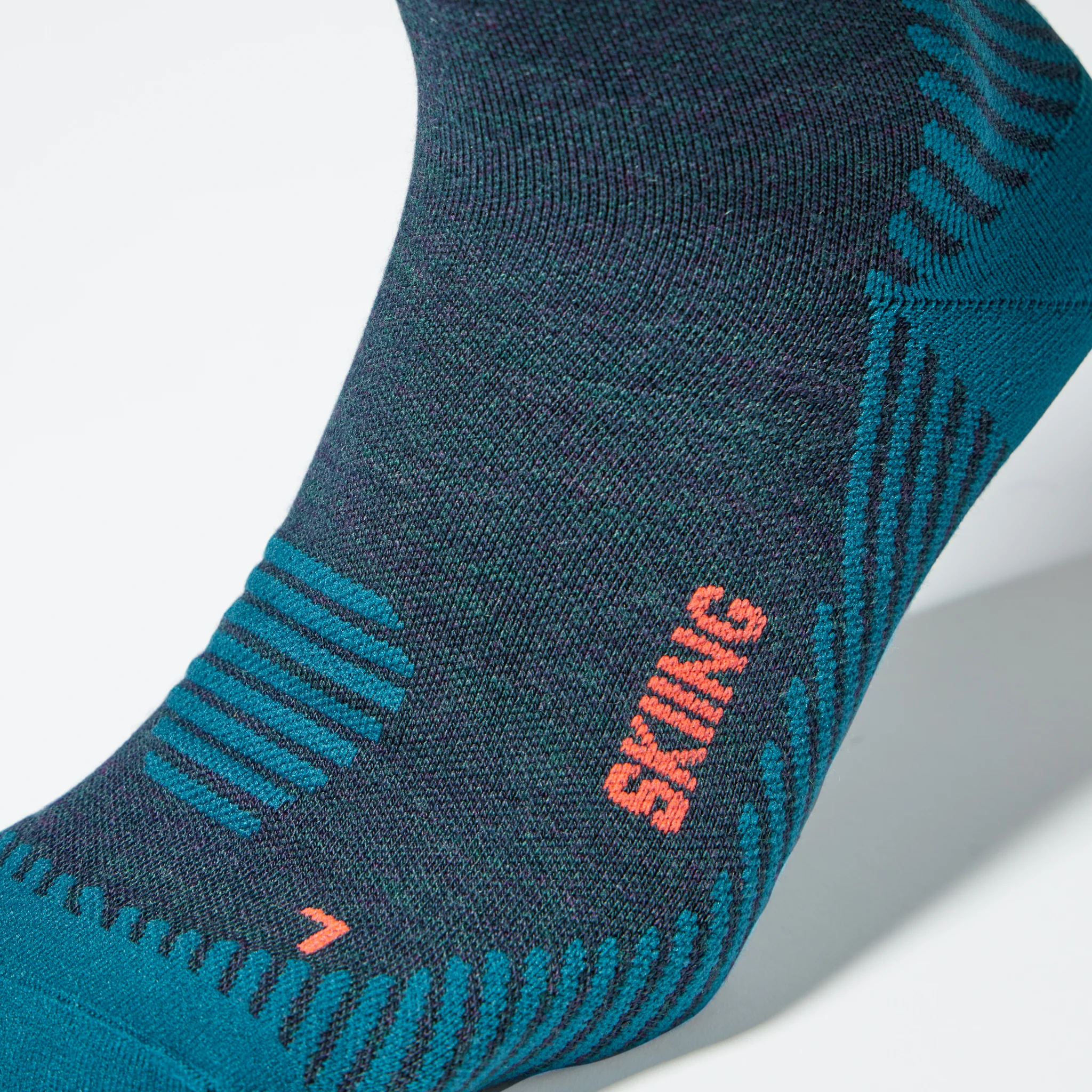 Merino Skiing Socks Men 2-Pack | Teal / Red Fluo - Image 6