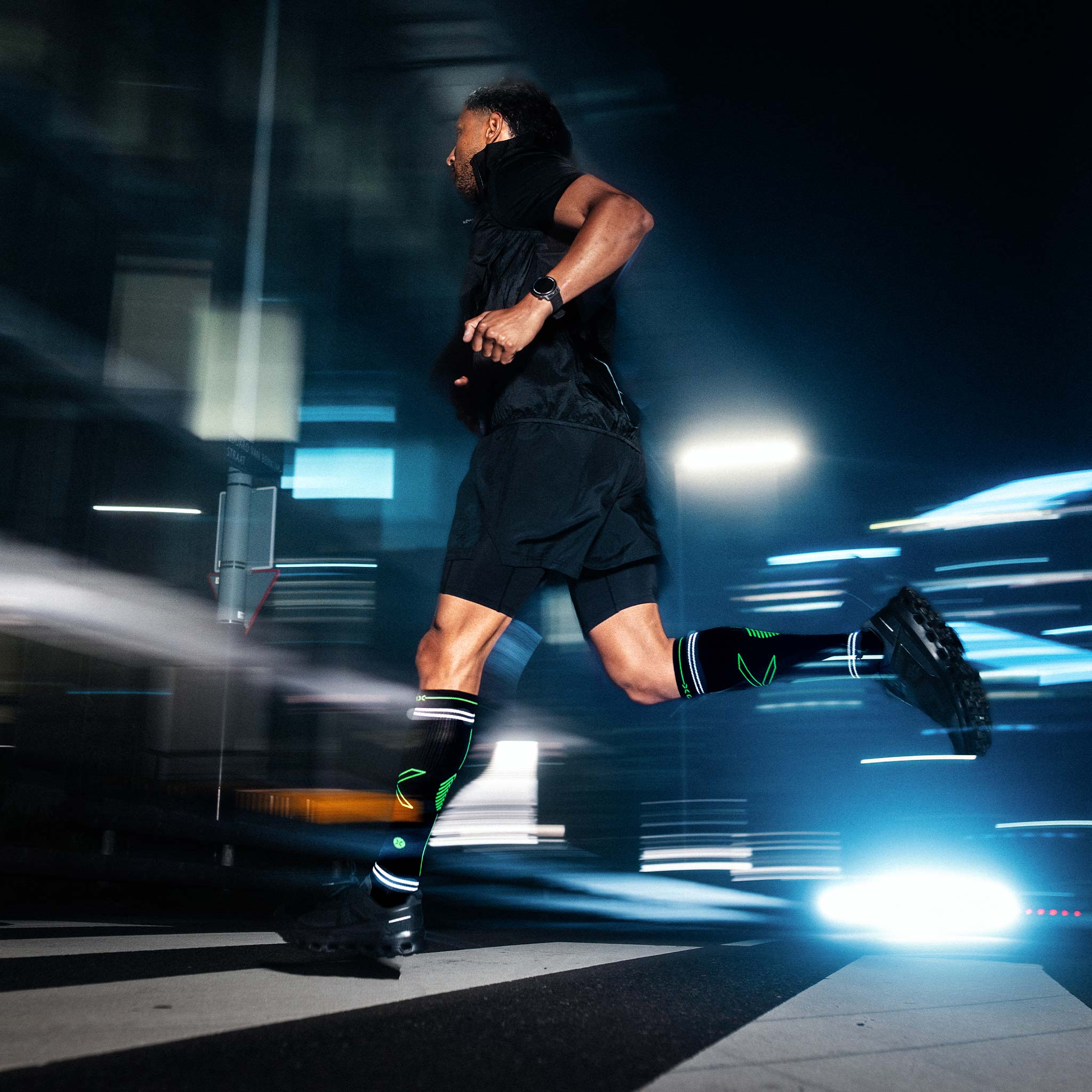 Reflective Running Socks Men | Black / Green Fluo - Image 6